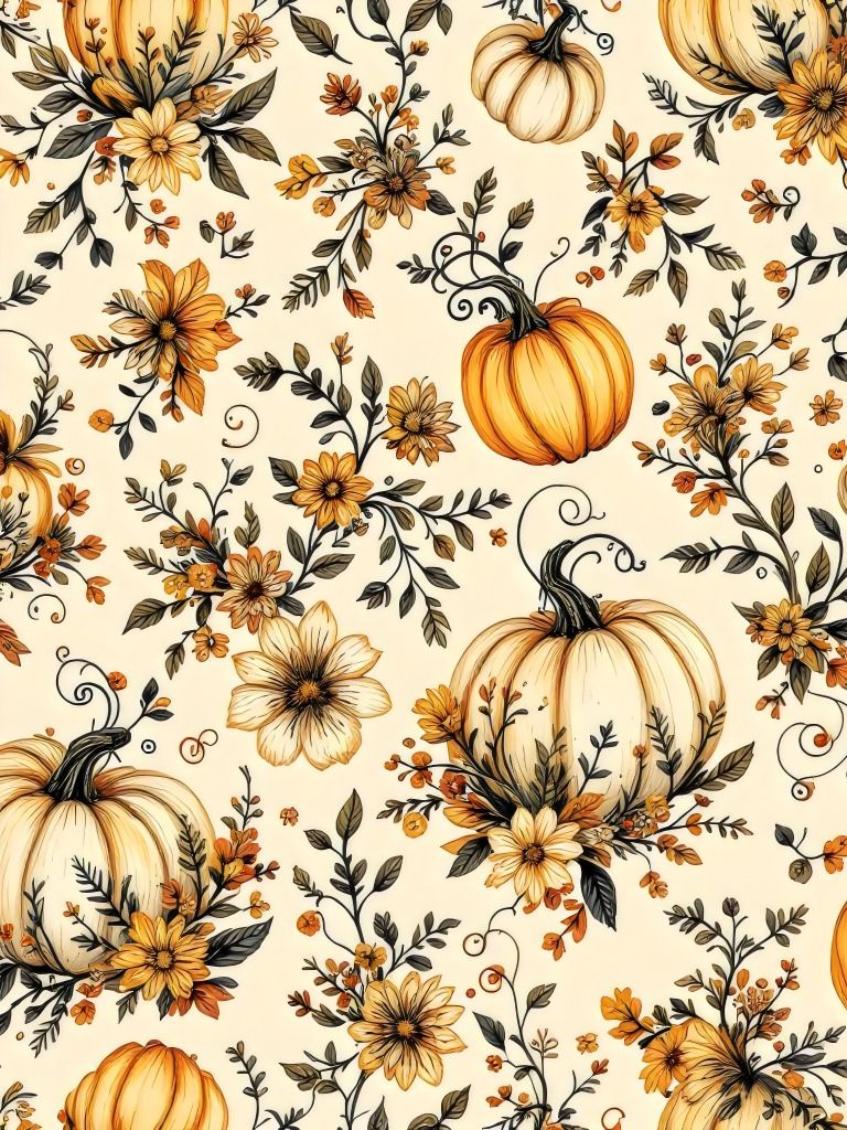 14 Autumn Pumpkin Floral Pattern - Vintage Harvest Season Aesthetic product image (7)