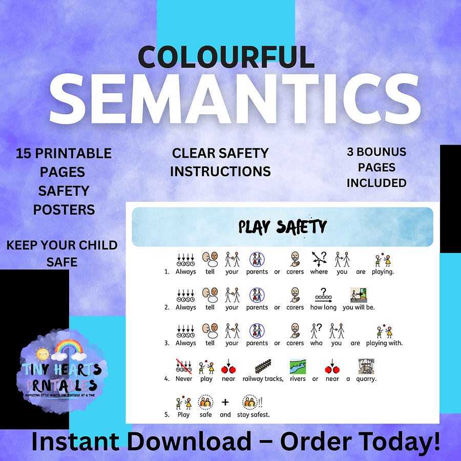 Colourful Semantics Safety Poster Bundle | 15 Visual Safety Rules for Kids | SEN, EYFS, Classroom, PSHE, Mental Health product image (7)