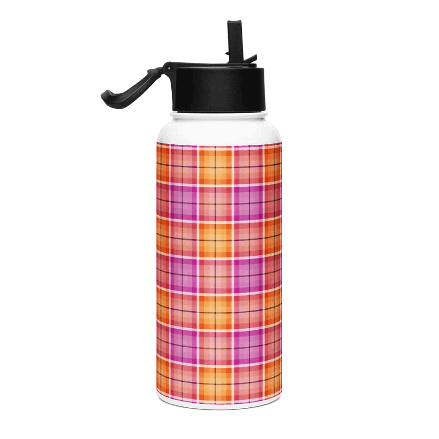 Bright Orange and Pink Plaid Water Bottle product image (1)