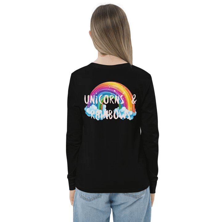Floral Unicorn with Rainbow Black Long Sleeve Front and Back product image (2)