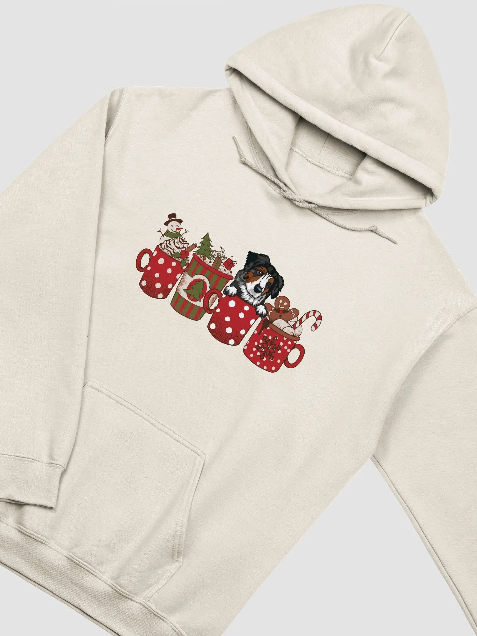 Cute Australian Shepherd(Tricolor) in a Christmas Cup Hooded Sweatshirt | Funny Christmas Aussie Pup in a Cup product image (20)