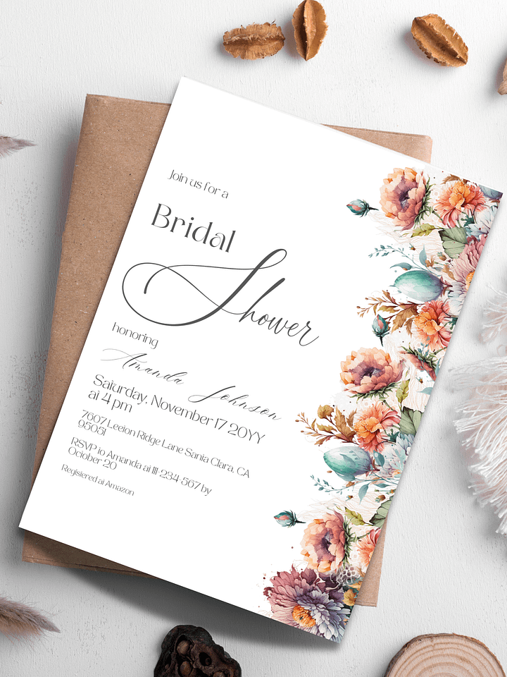 Boho Bridal Shower Invitation, Wildflower Floral Wedding Shower Invite Canva Template for a Rustic Garden Party Theme Idea, Digital Download product image (1)