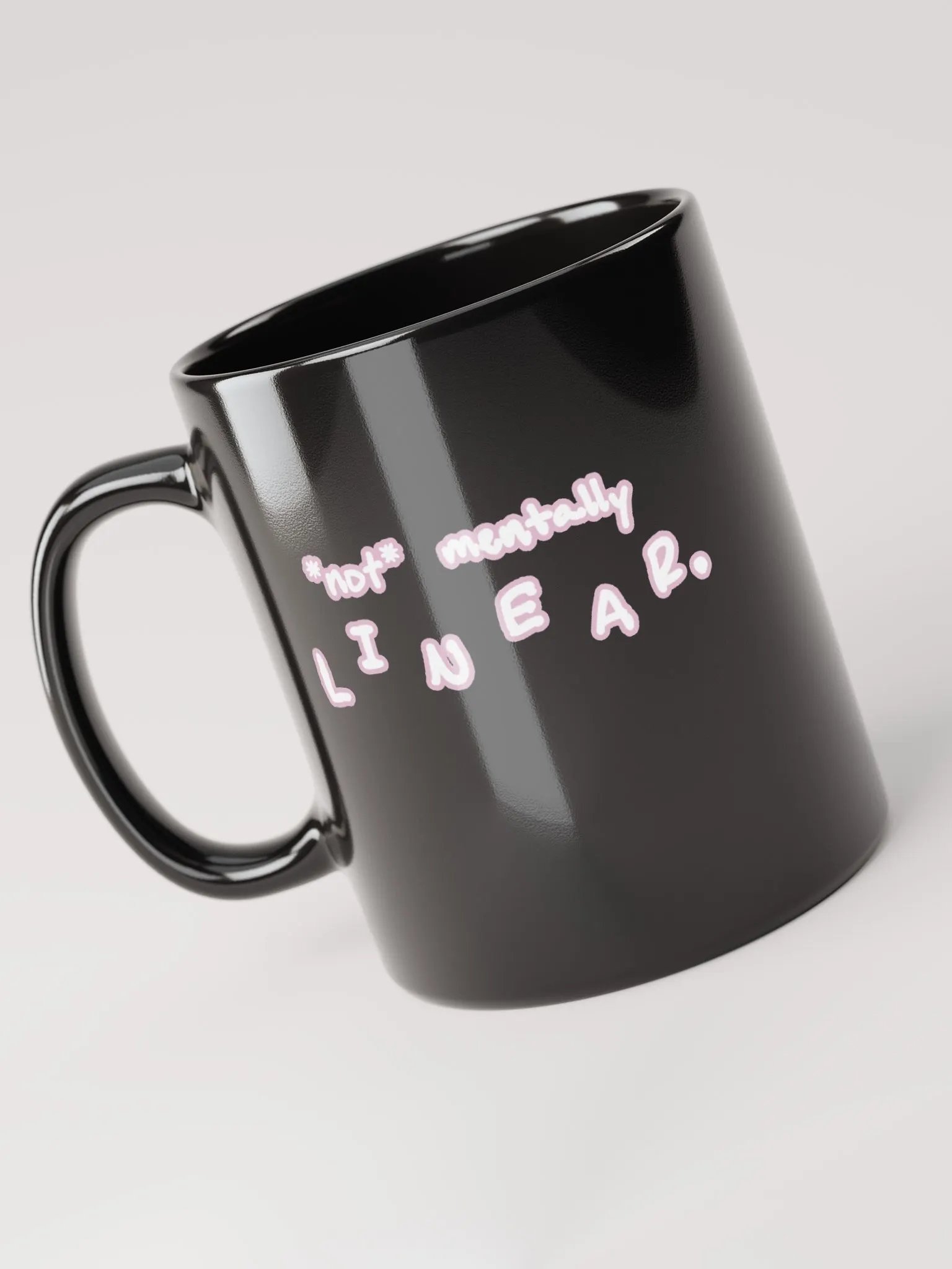 *not* mentally linear (lined design, #E1B9CE) glossy black mug product image (8)