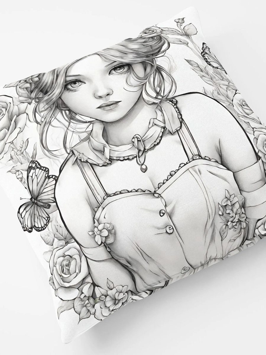 Monochrome Girl, Roses and Butterflies Design Pillow product image (5)