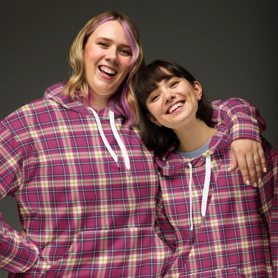 Hot Pink and Navy Blue Plaid Hoodie product image (3)
