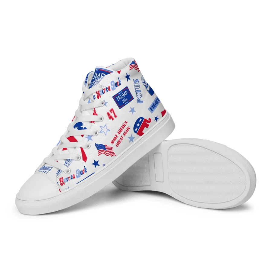 Trump 2024 Republican Patriot Make America Great Again White Pattern High Top Canvas Shoes for men product image (12)