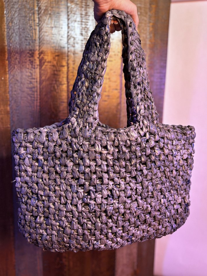 Large Handcrafted Crochet Tote Bag (Solid Grey) product image (1)