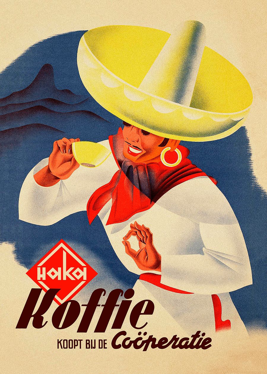 Coffee retro poster (Dutch/Holland), 1950s — coffee vintage poster, coffee print, kitchen art, retro poster, vintage art product image (3)
