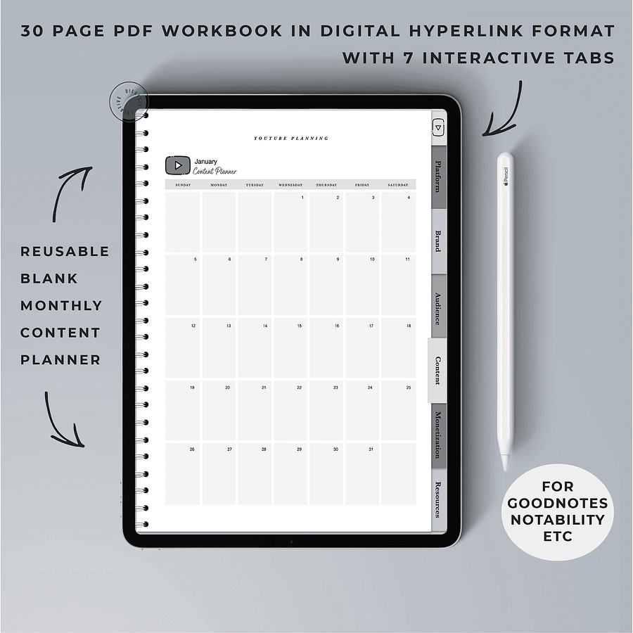 YouTube Digital Planner and Workbook Kit - Grayscale product image (10)
