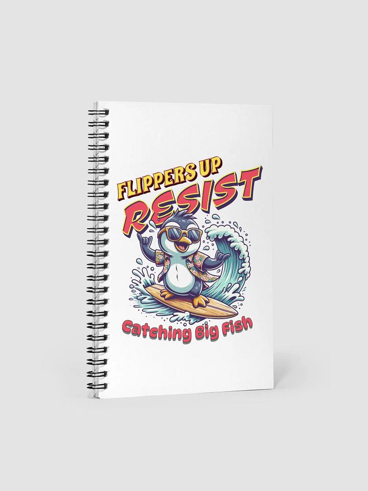 Flippers Up Resist Catching Big Fish Penguin Surfing Spiral Notebook product image (2)