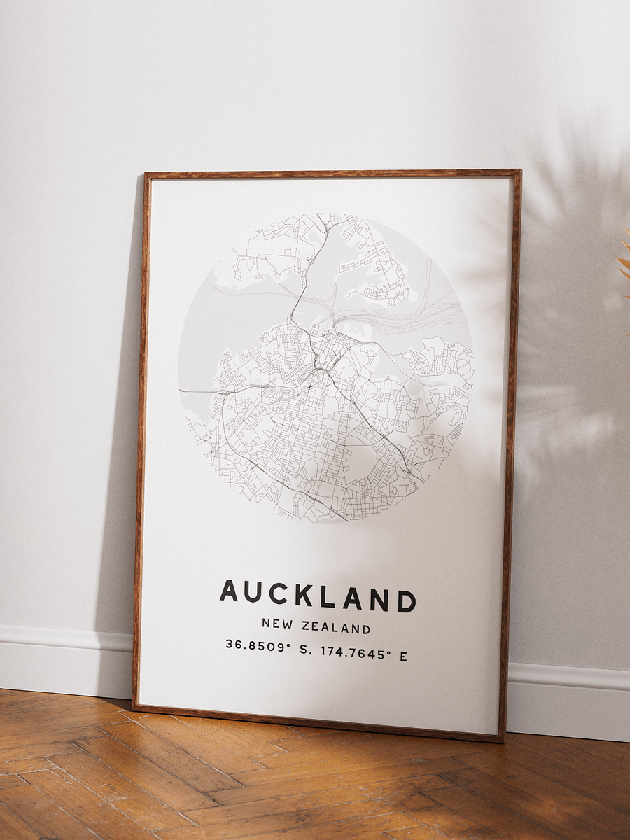 Auckland Street Map Poster – White Minimalist Circular City Art product image (3)