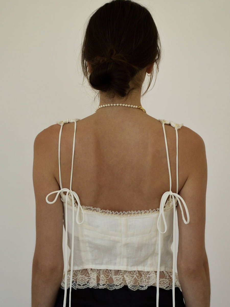 Summer New Fashion Solid Color Bamboo Lace Edge Strap Vest Cardigan product image (7)