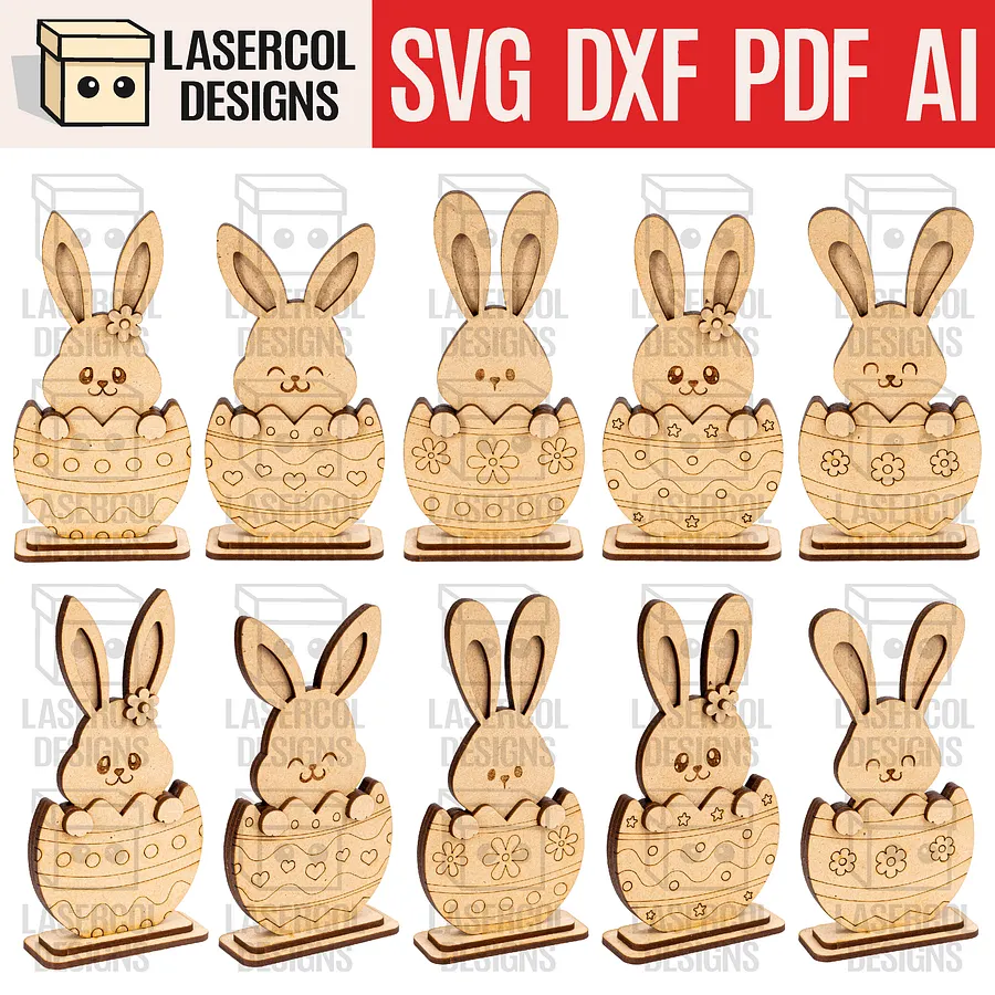 Easter Bunny Bundle Set (10 Styles, 2 Sizes) - Laser Cut Files product image (4)