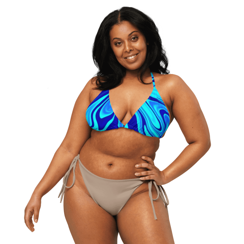 Padded String Bikini Top - Light and Dark Blue Digital Fluid Art product image (1)