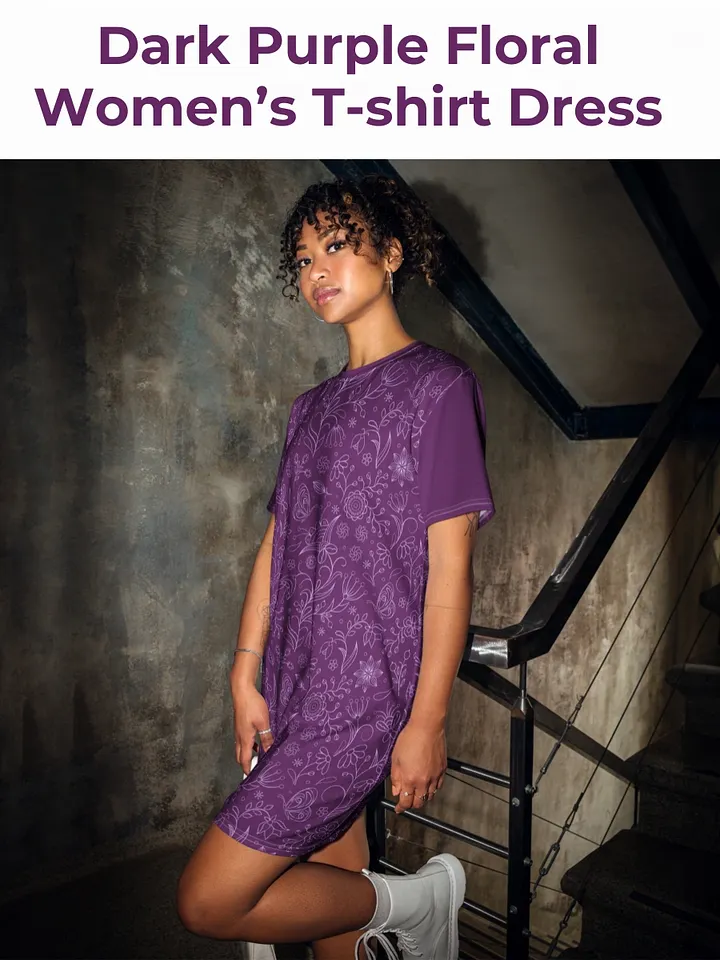 Dark Purple Floral Women's T-Shirt Dress product image (1)