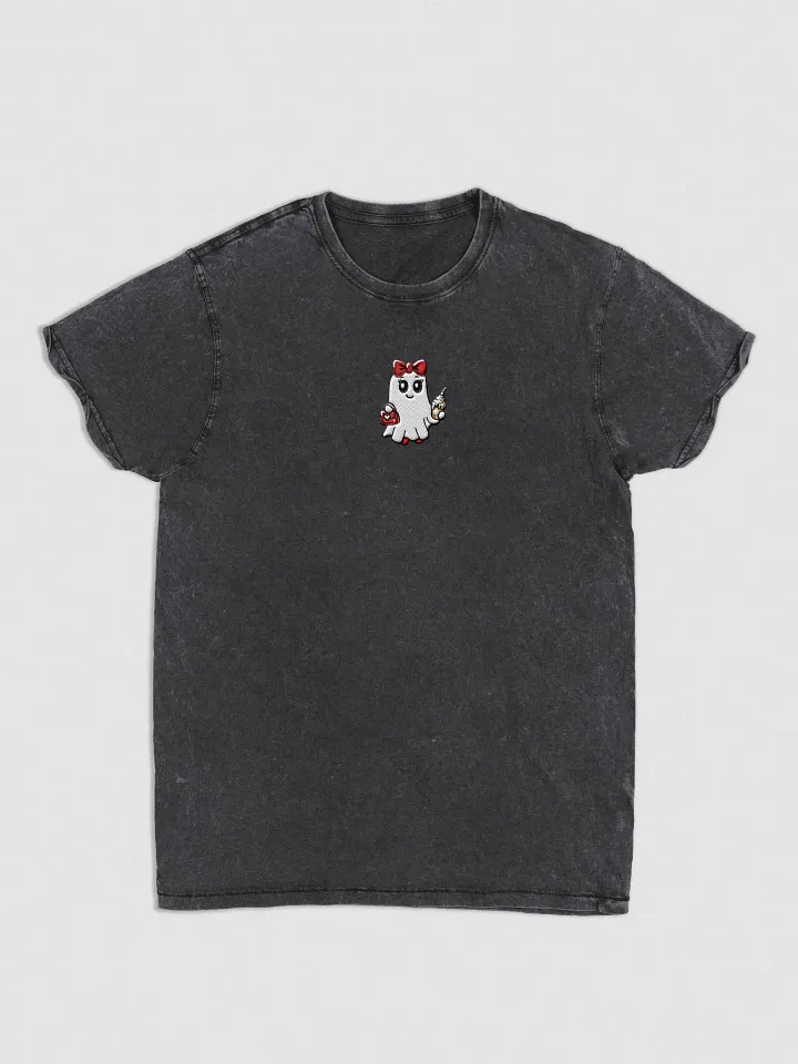 Stylish Ghost Embroidered Semi-fitted Denim T-Shirt product image (1)