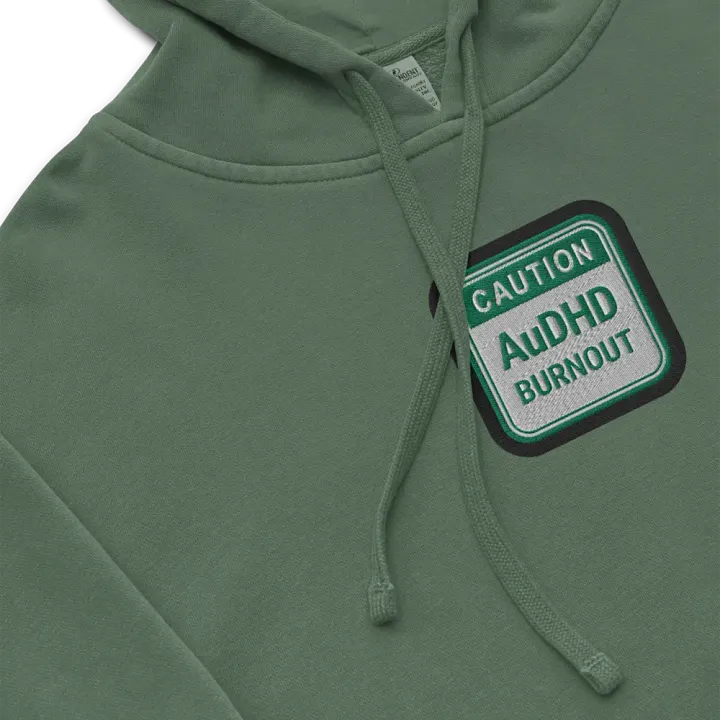 CAUTION: AuDHD BURNOUT embroidered pigment hoodie (green bubble design) product image (1)