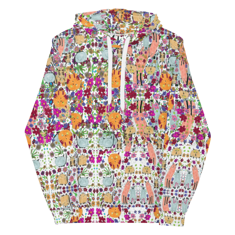 Abstract Floral Doodle Art Cats Unisex Pull Over Hoodie product image (12)