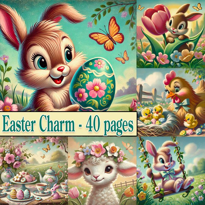 Easter Charm Digital Paper Pages, Scrapbook, Junk Journal, printable images product image (1)