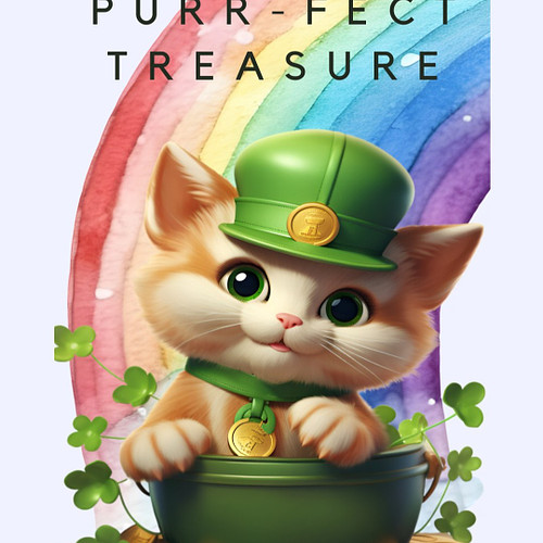 Even our feline friend can't resist the allure of the pot of gold! This charming illustration features a cat lounging amidst ...