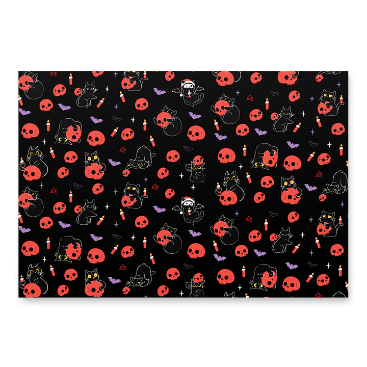 Gothic Christmas cat tree wrapping paper -black product image (2)