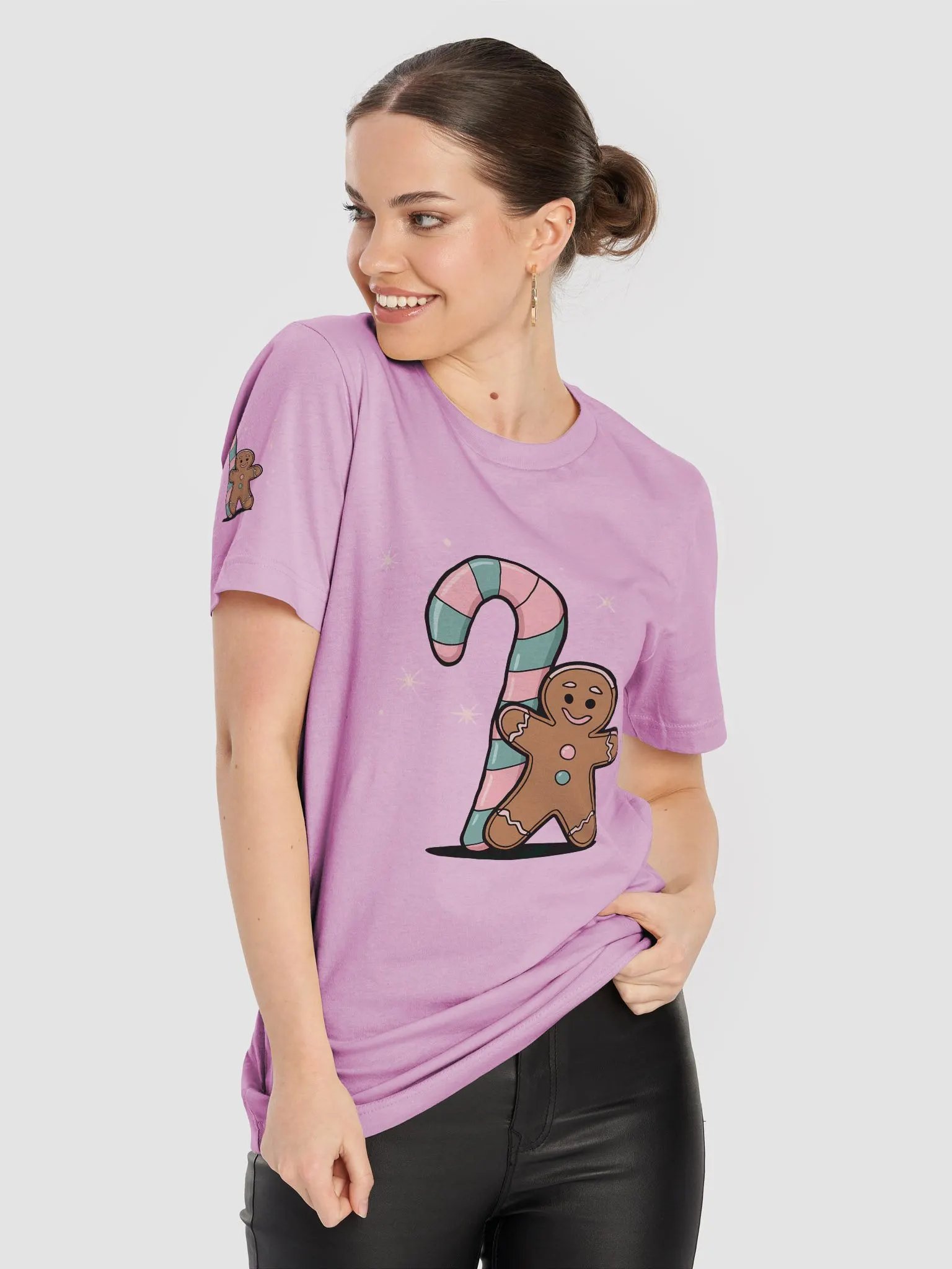 Festive Candy Cane and Gingerbread Man T-Shirt product image (80)