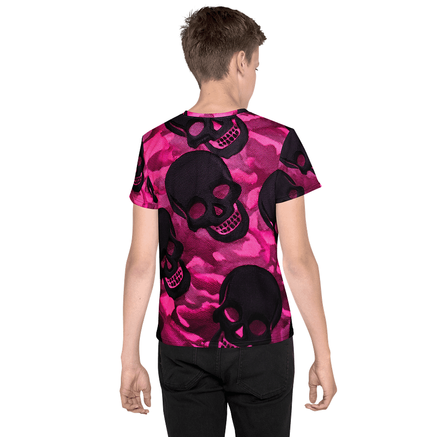 Youth Crew Neck T-Shirt pink and black skull product image (2)