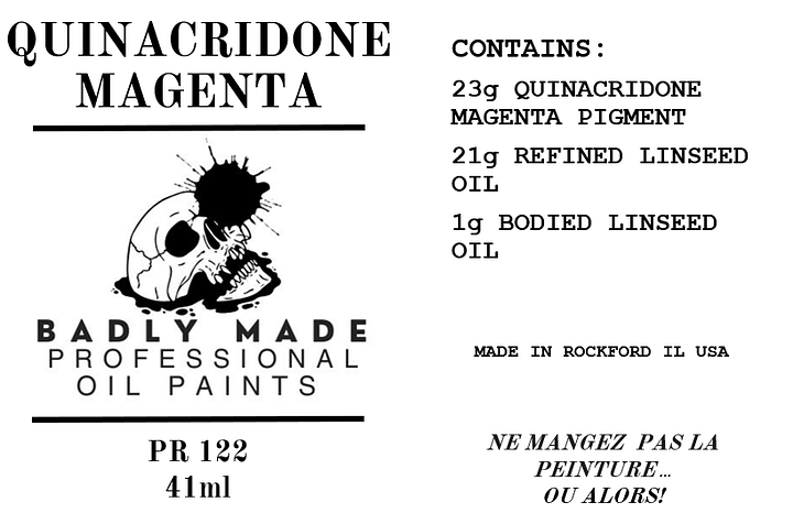 BADLY MADE PROFESSIONAL OIL PAINT QUINACRIDONE MAGENTA PR 122 product image (2)