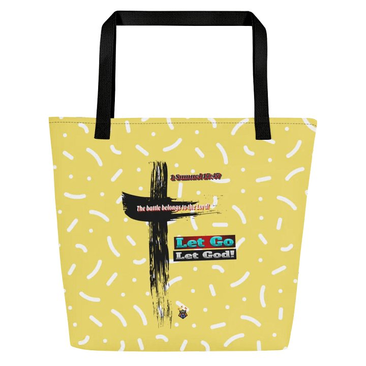 Yellow with Dots and Dashes Let Go and Let God Tote Bag with Pocket product image (1)