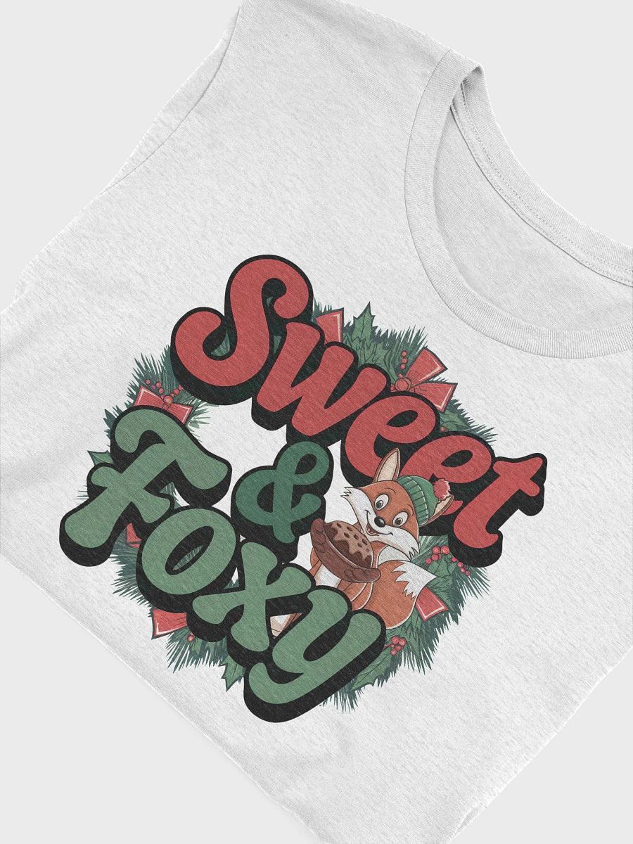 “Sweet & Foxy” t-shirt, Holiday Spirit T-shirt, Playful Sweet & Foxy shirt, Festive fox apparel, Humorous holiday clothing, Christmas-themed apparel, Fox and gingerbread motif, Unique holiday gift product image (5)