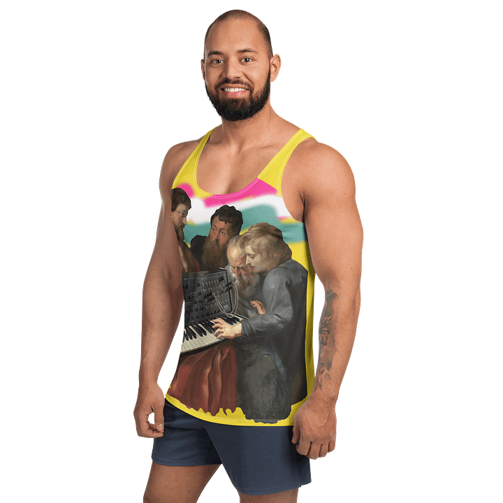 He died for our synths, by Frank Fonik (Japanese Korg MS 20), classic synth Tribute, Regular fit Tank Top product image (2)