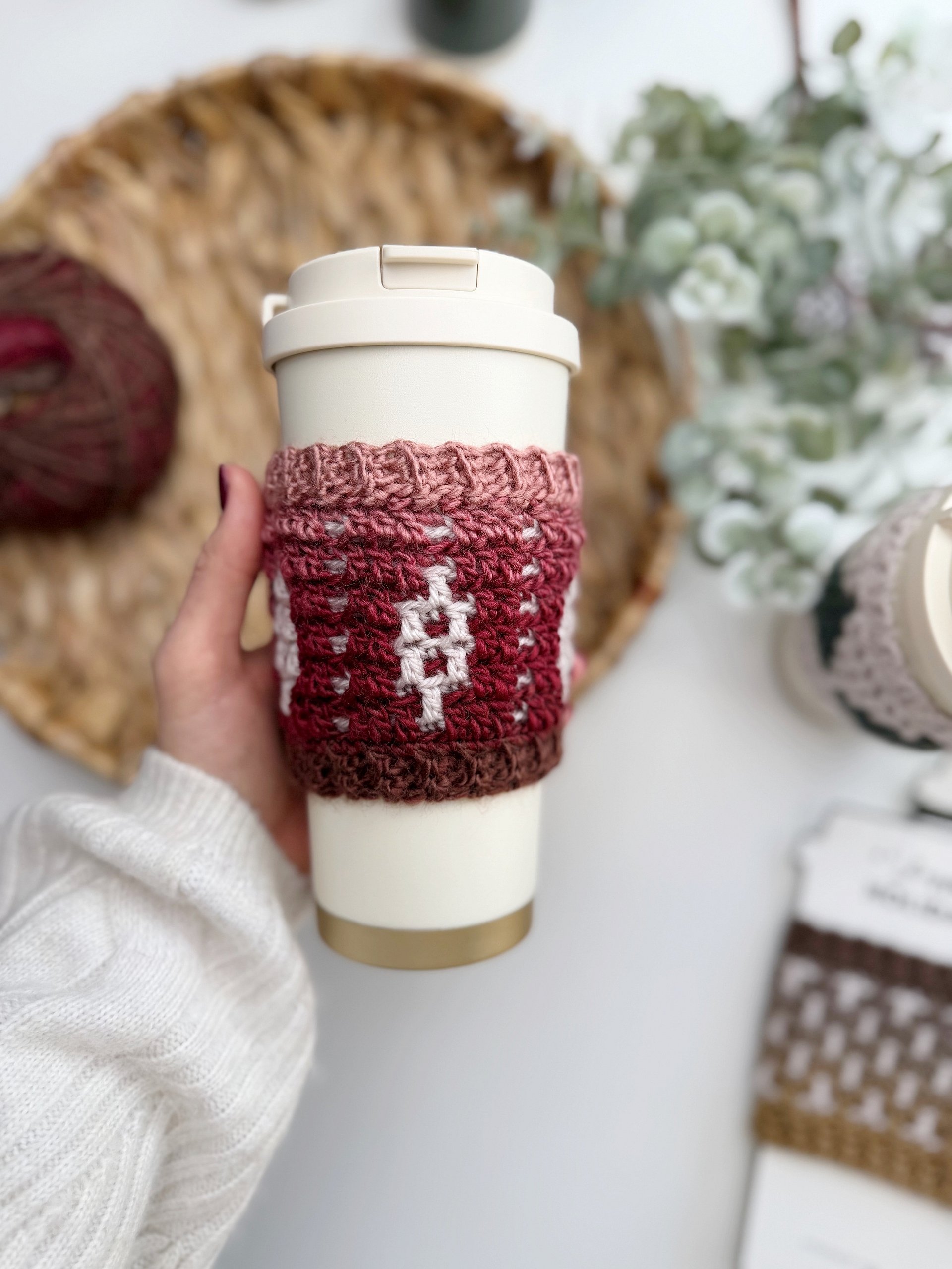 CROCHET PATTERN + VIDEO Holiday Coffee Cup Sleeve - 4 designs, Winter Mug Cozy Pdf, Christmas Trees & Festive printable product image (9)