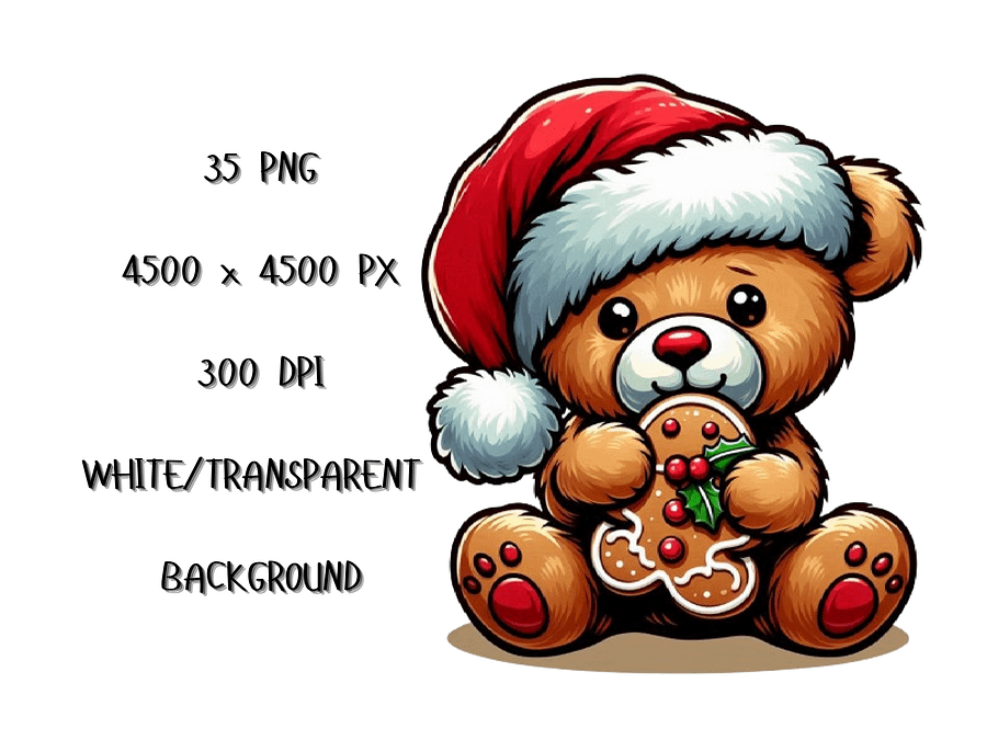 Teddy Bear Wearing Santa Claus Clothes Eat Junk Food PNG, Cute  Christmas Clipart, PNG Download, Christmas PNG Bundle product image (5)