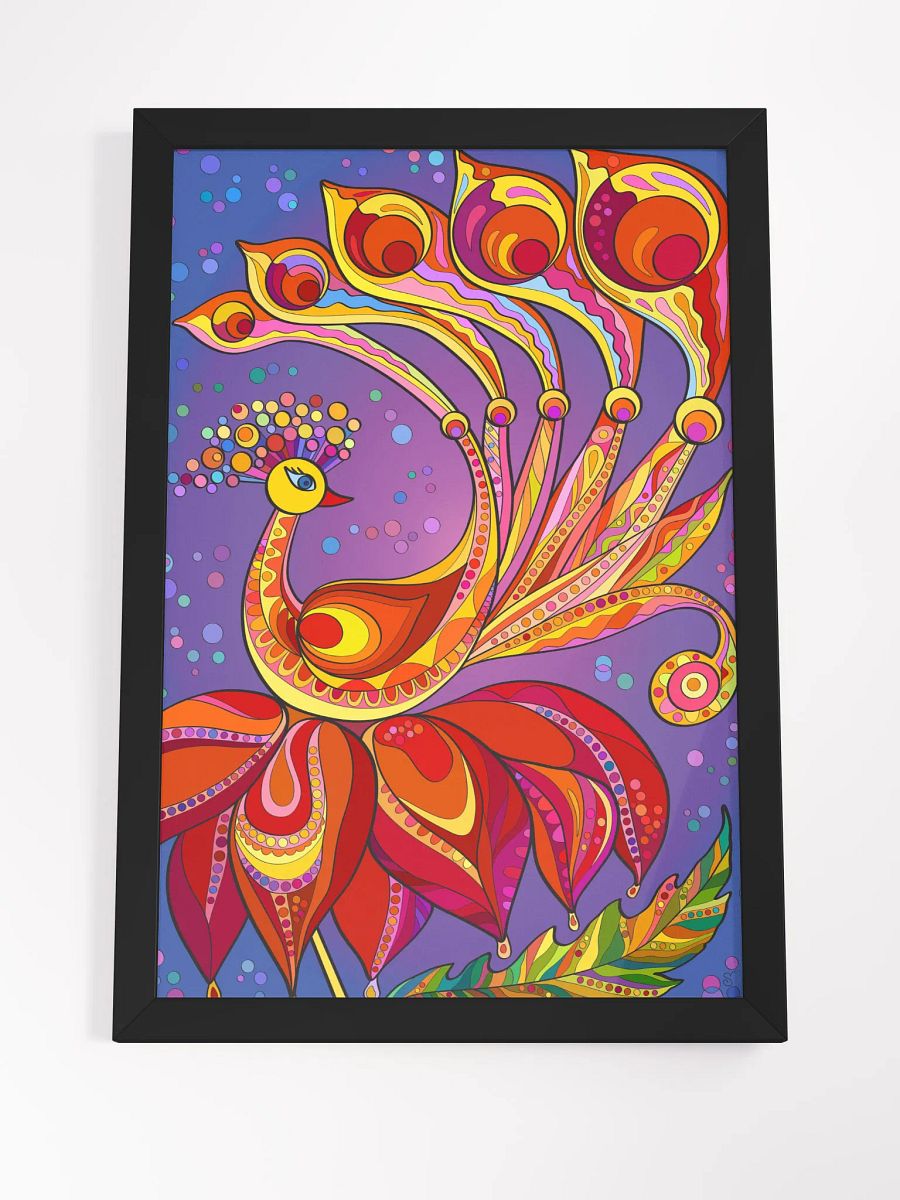 Vibrant Peacock Dreams Framed Poster - Happy Bird product image (24)