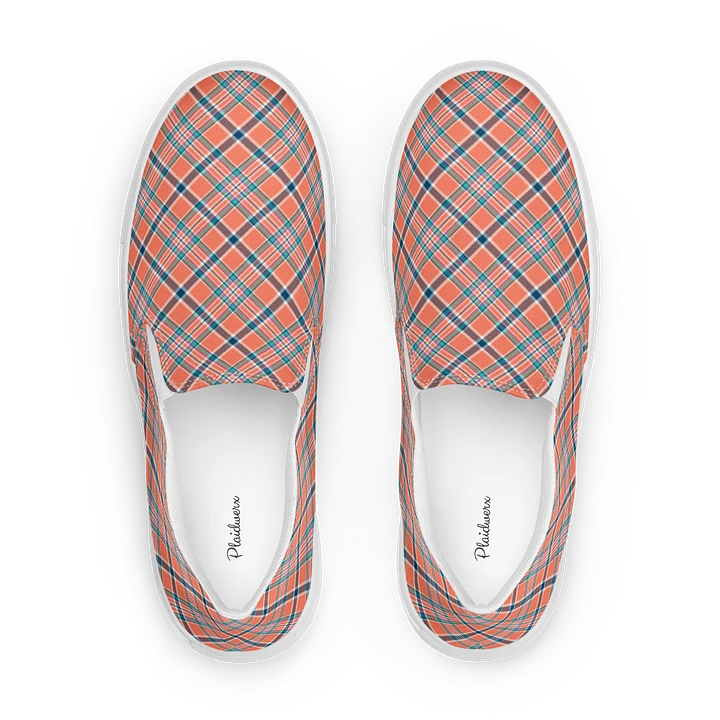 Orange Coral and Blue Plaid Women's Slip-On Shoes product image (1)