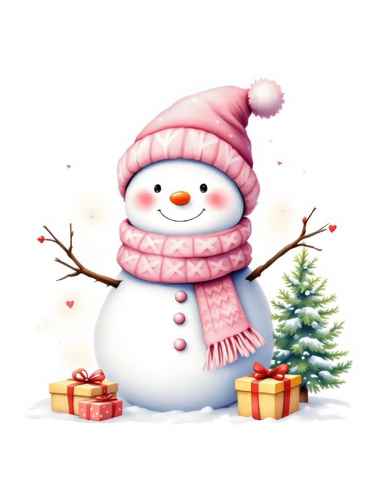 15 Pink Snowman watercolor Clipart Designs - Cute Snowman Clipart - Christmas Clipart Set product image (5)