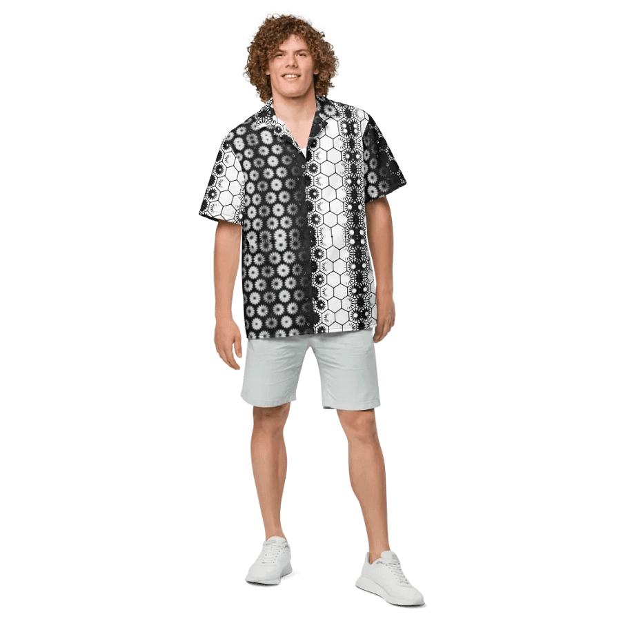 Button Up, Hawaiian Style, Black and White, Shirt product image (7)