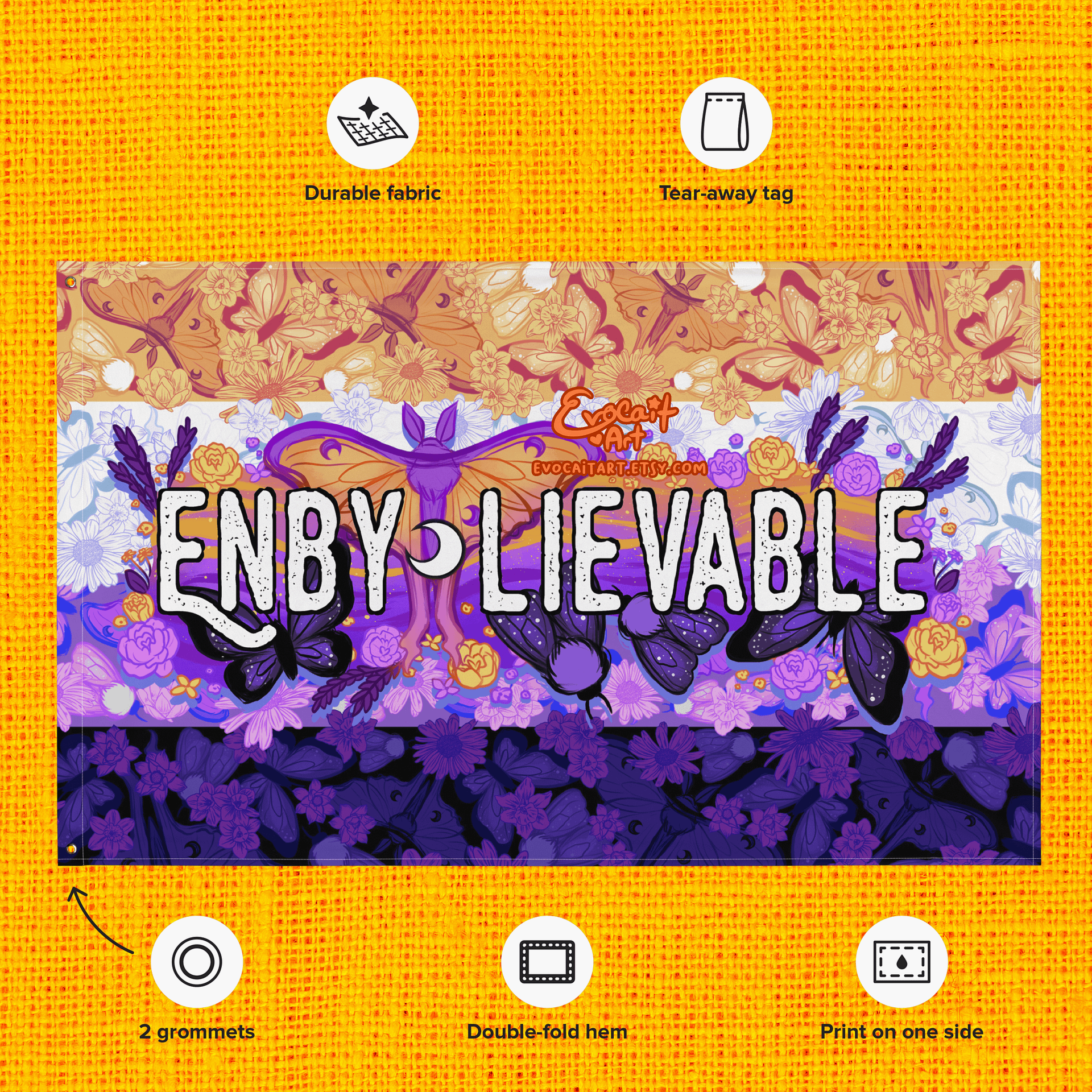 Fantasy Moth Nonbinary Pride Flag - "Enby-lievable" product image (2)