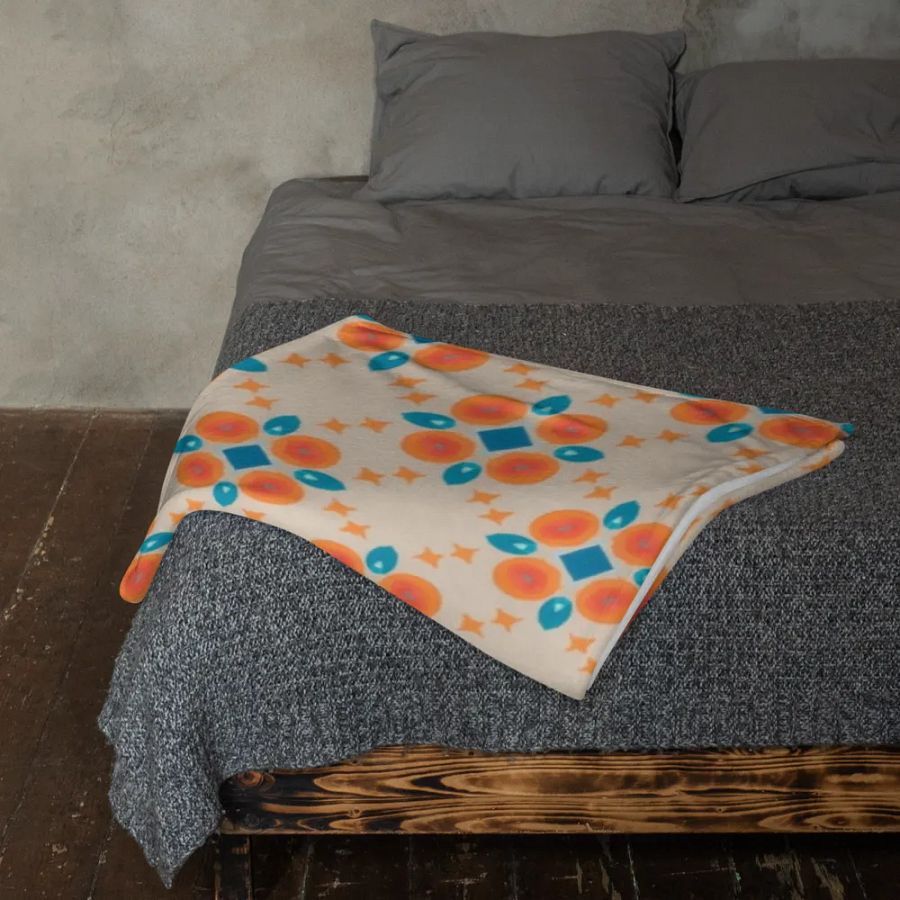 Cream Orange & Blue Diamond Floral Throw Blanket product image (11)