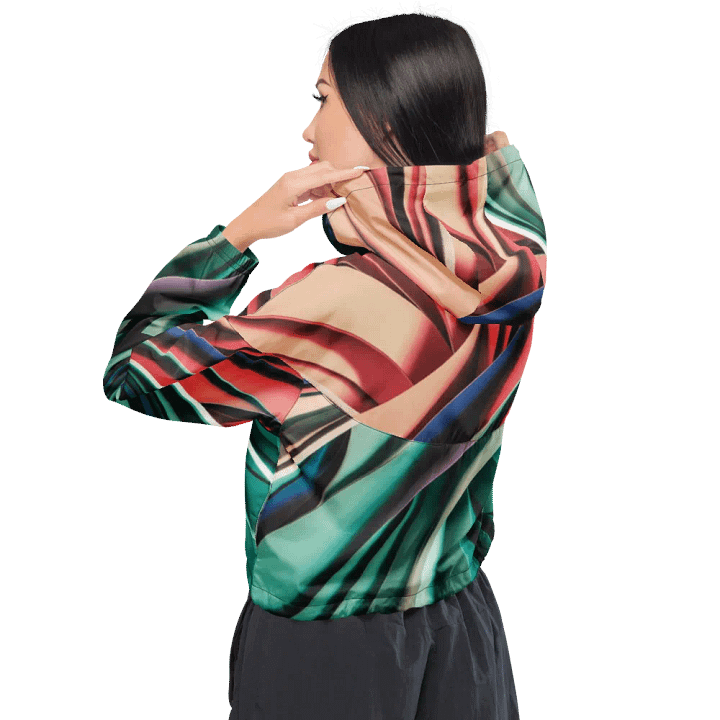 Abstract Geometric Women's Cropped Windbreaker in Vibrant Colors (XS-2XL) product image (2)