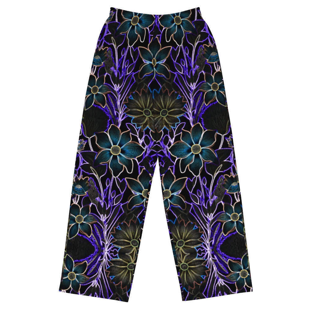 Trippy Floral Purple and Teal/All-Over Print Unisex Wide-Leg Pants by Sublicolor product image (4)