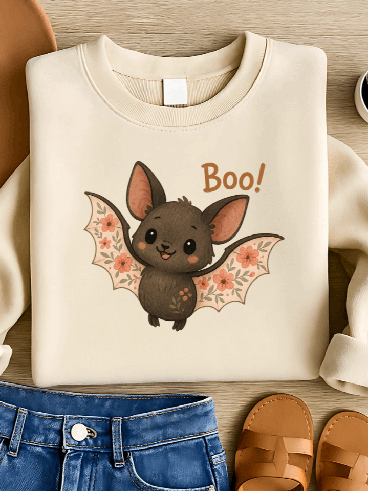 Ghostly Petal Bat Sublimation PNG – “Boo!” Spooky Floral Bat for T-Shirts – Playful Halloween Theme – 300 DPI Instant Digital Download product image (1)