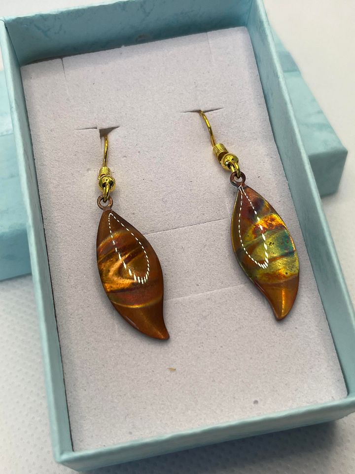 Burnt Copper and Resin Leaf Drop Earrings product image (2)