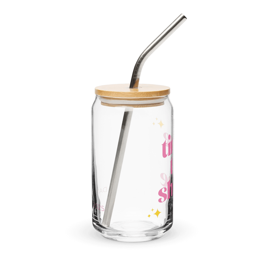 Recital 2025 Can Shaped Glass with Lid | Time to Shine | Pink Text product image (3)