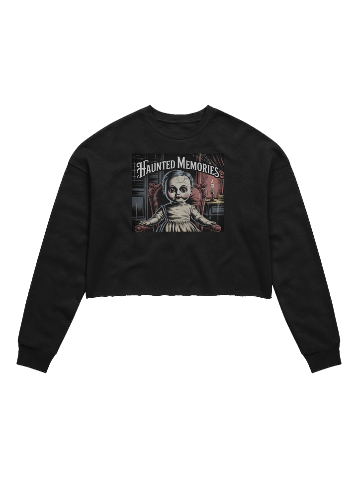 Haunted Memories Women's Fleece Crop Sweatshirt - Black Gothic Doll Design by Midnight Veil Designs product image (1)