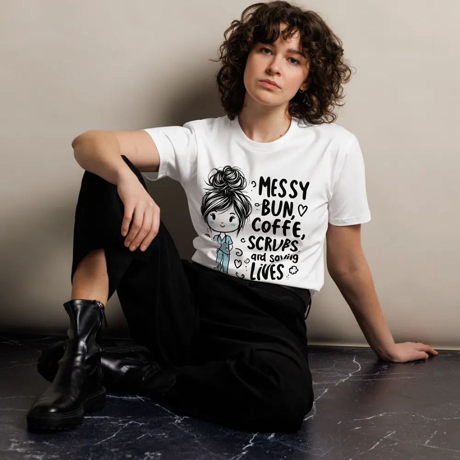 Messy Bun, Coffee, Scrubs & Saving Lives T-Shirt product image (10)