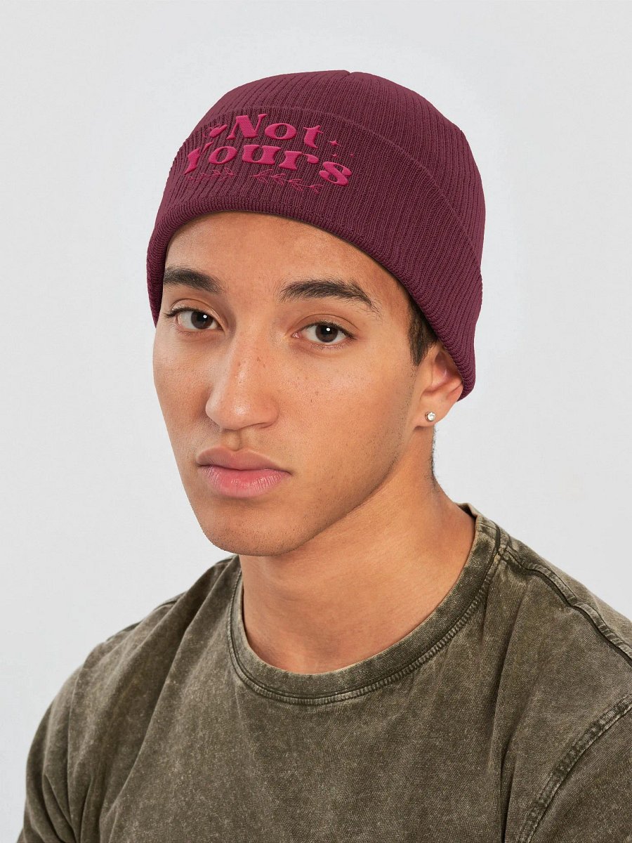 Not Yours Embroidered Organic Cotton Ribbed Beanie (Red Text) product image (3)