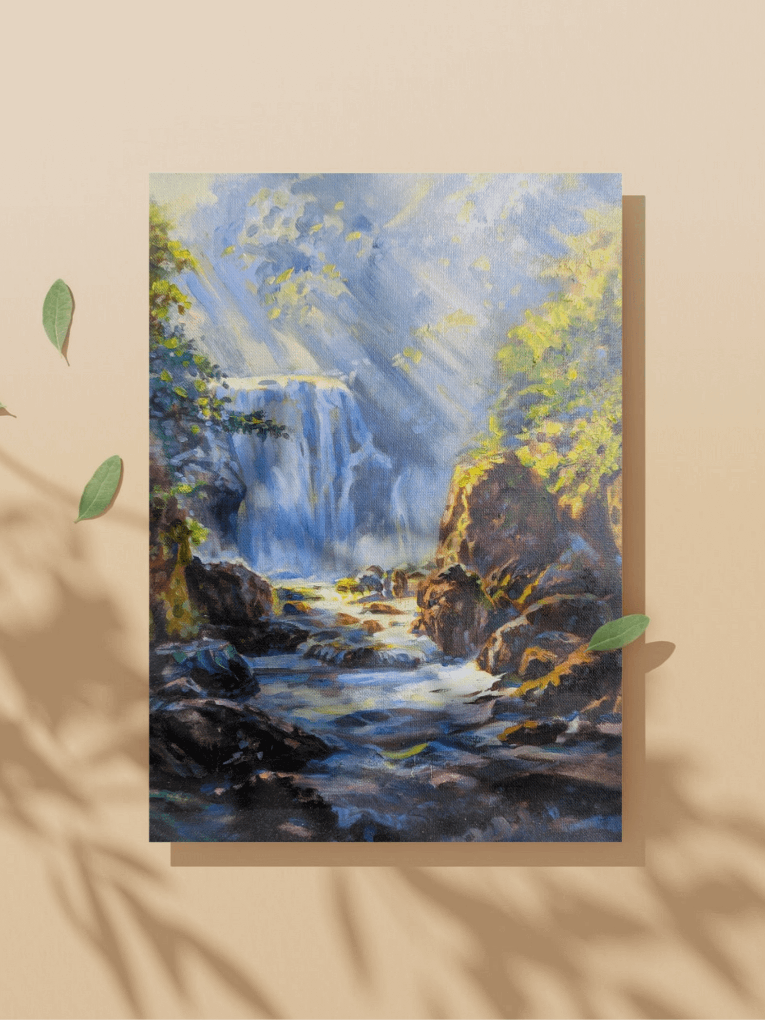 Mountain trails and waterfalls-Oil Painting Canvas Print product image (1)