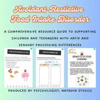 ARFID workbook, CBT ARFID worksheets, avoidant-restrictive food intake disorder, food chaining, arfid, autism, sensory processing, ndis product image (1)