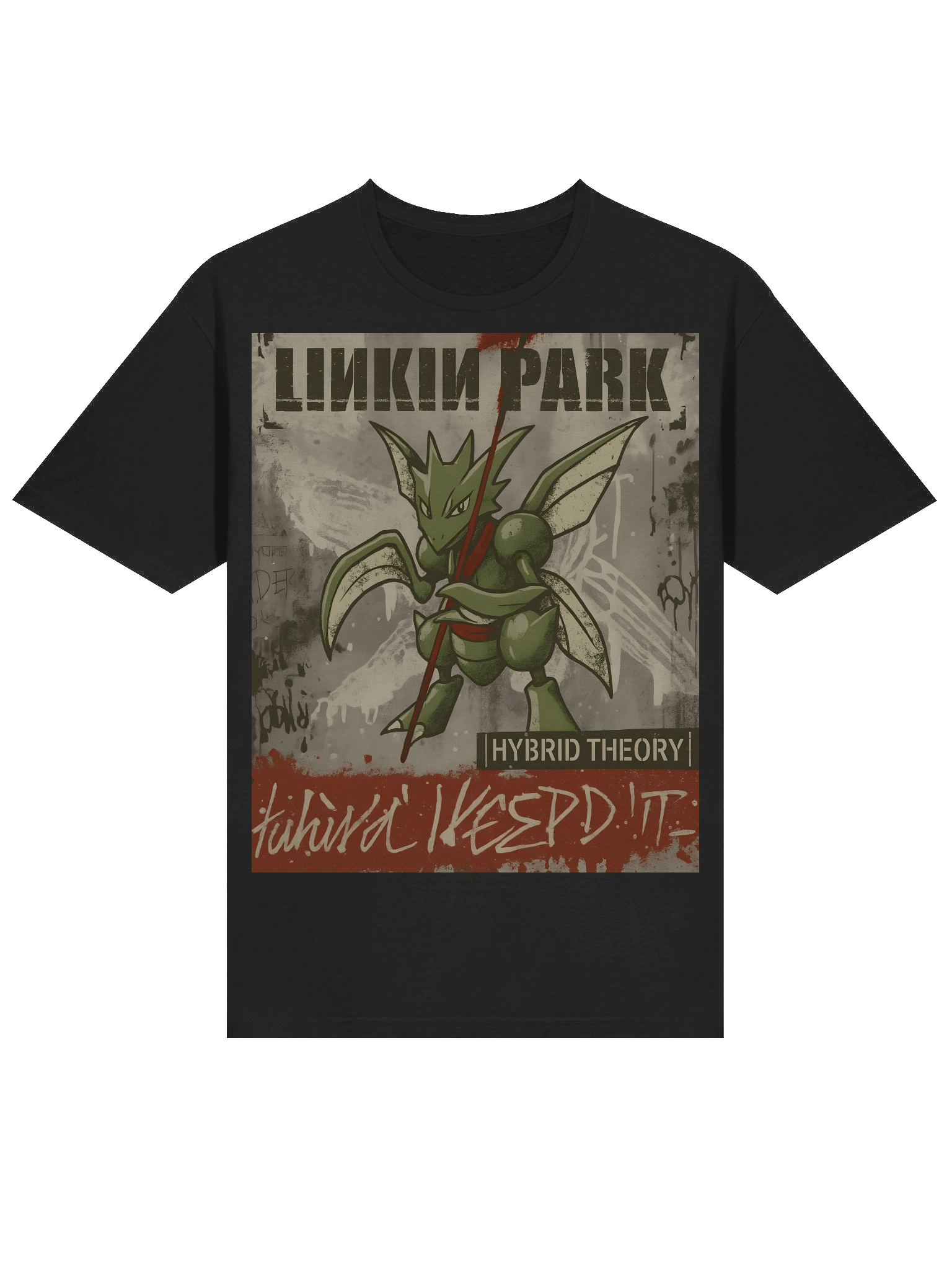 Linkin Park Hybrid Theory Parody Album Cover with Scyther – Pokémon Mashup Art T-shirt product image (3)